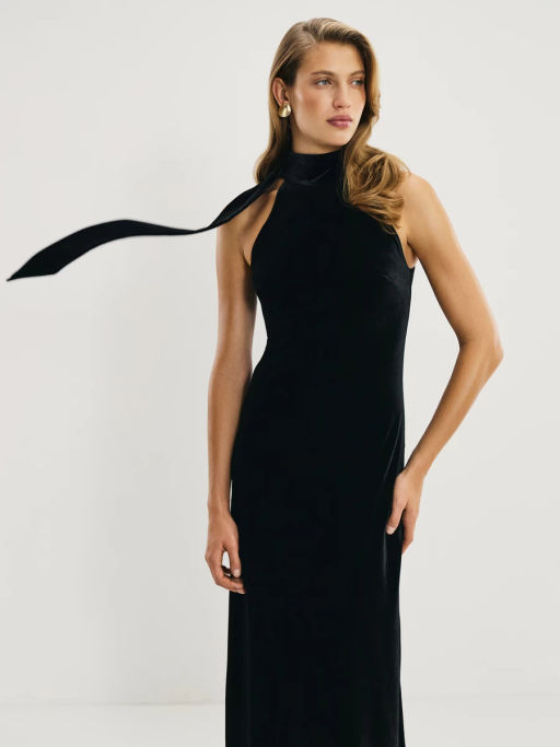 Платье из бархата с воротником халтер / Zarina