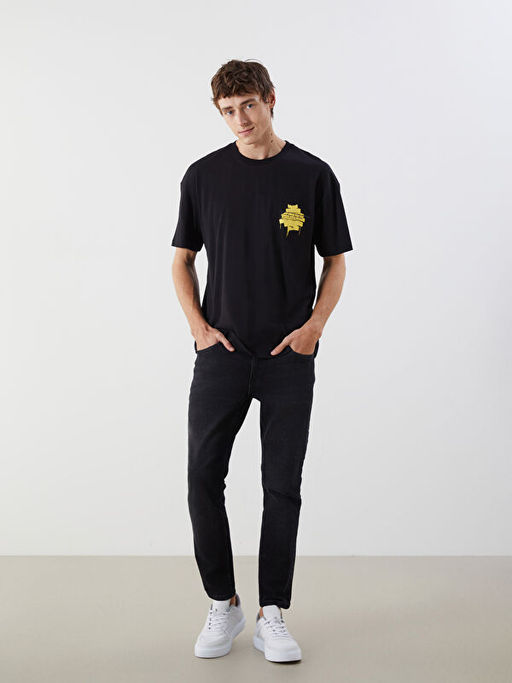 Bisiklet Yaka Bask?l? Penye Erkek Ti??rt