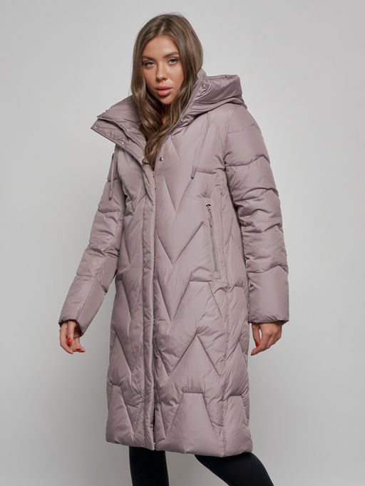 Пальто утепленное молодежное зимнее женское коричневого цвета 586828K - RoccaManer фото 10