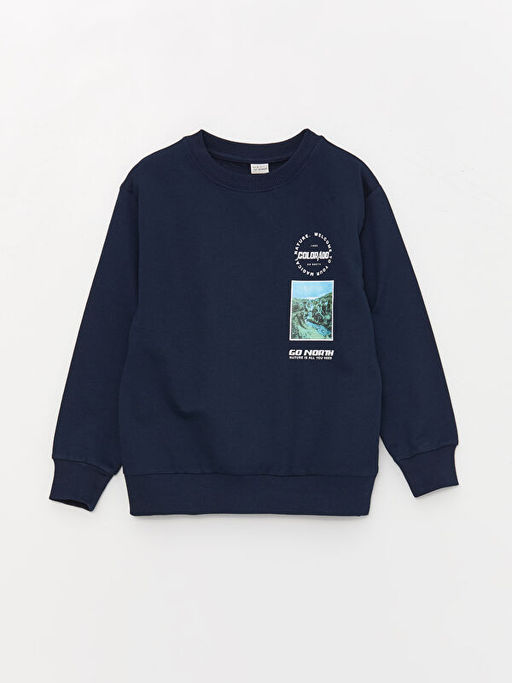 Rahat Kal?p Bisiklet Yaka Bask?l? Erkek ?ocuk Sweatshirt - Waikiki фото 3