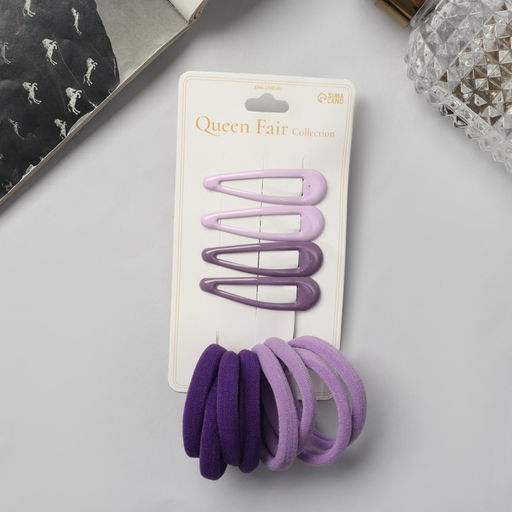 Цена за 2 шт. Набор для волос «Мира», 12 шт.: 4 невидимки 5 см, 8 резинок 3.5 см, сиреневый