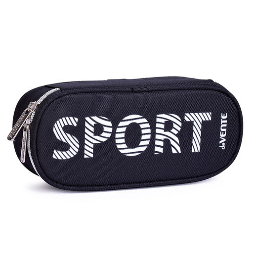 Пенал "Sport" 21x8x5 см, овальный для 50 предметов, с внутренним органайзером-створкой, текстильный с объемной печатью, на молнии