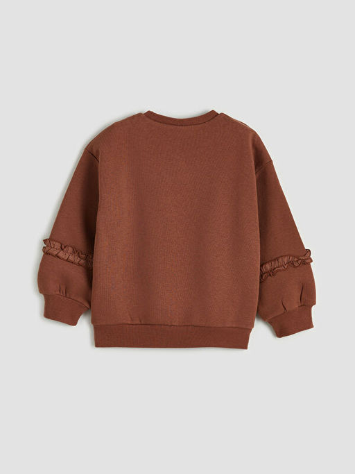 Bask?l? K?z ?ocuk Kal?n Sweatshirt