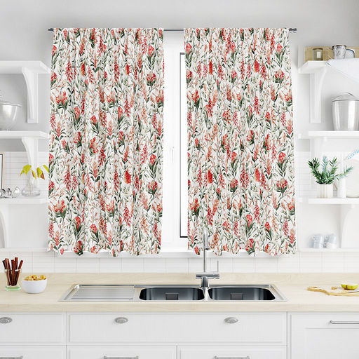 Шторы для кухни, 2шт 148х160см "Сардиния", на шторной ленте, рогожка, хлопок "Премиум" 186г/м2, упаковка классическая 28х41см, "Домашняя мода" (Россия)