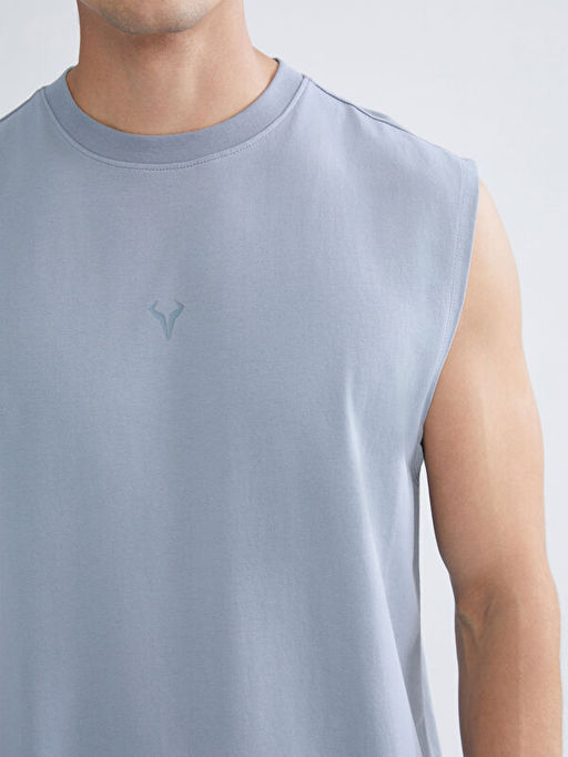 Bisiklet Yaka Bask?l? Erkek Kolsuz Ti??rt