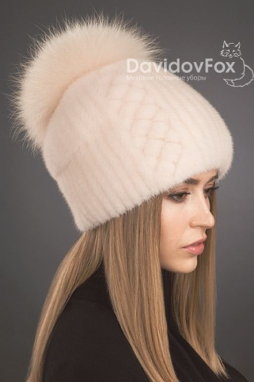 Шапка Буратино норка орнамент розовый жемчуг