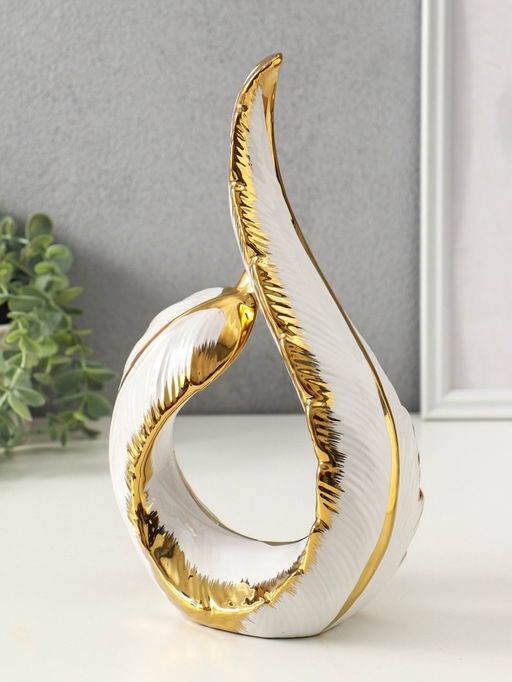 Фигура керамика «Изогнутое пёрышко», белый с золотом, 9×17.5×29.5 см
