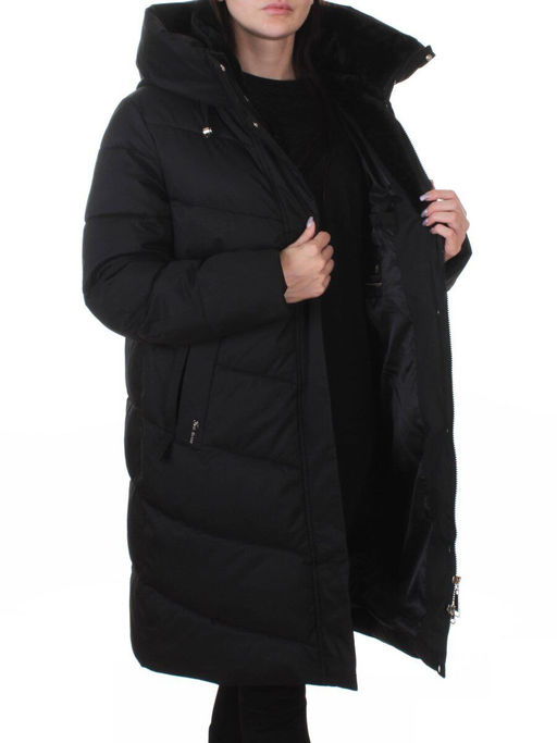 6605B BLACK Пальто зимнее женское (200 гр. холлофайбер)