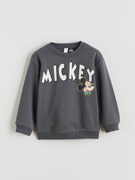 Bisiklet Yaka Mickey Mouse Bask?l? Erkek ?ocuk Sweatshirt