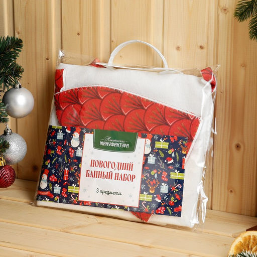 Набор для бани с принтом Огненный дракон: шапка, рукавица, коврик, красный - Simaland фото 5