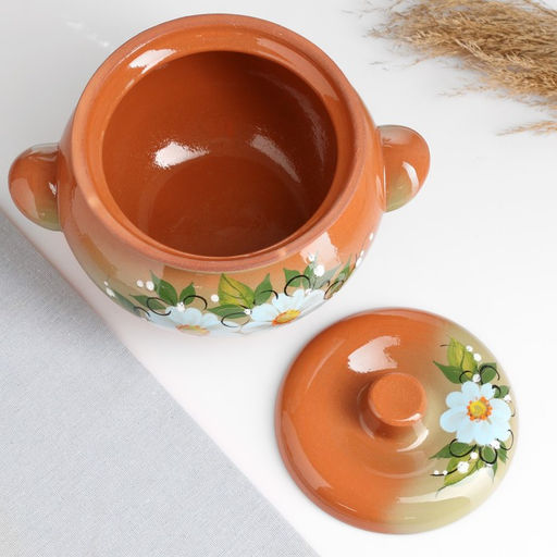 Жаровня Кунгурская керамика, 2 л, с ручками, зелёная