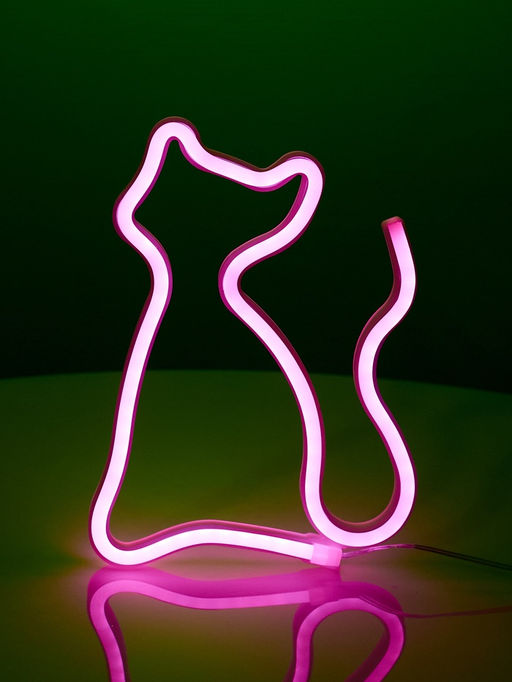 Неоновая вывеска Кошка 16?23 см, батарейки ААх3 (не в комплекте), USB, свечение розовое - Luazon lighting фото 6