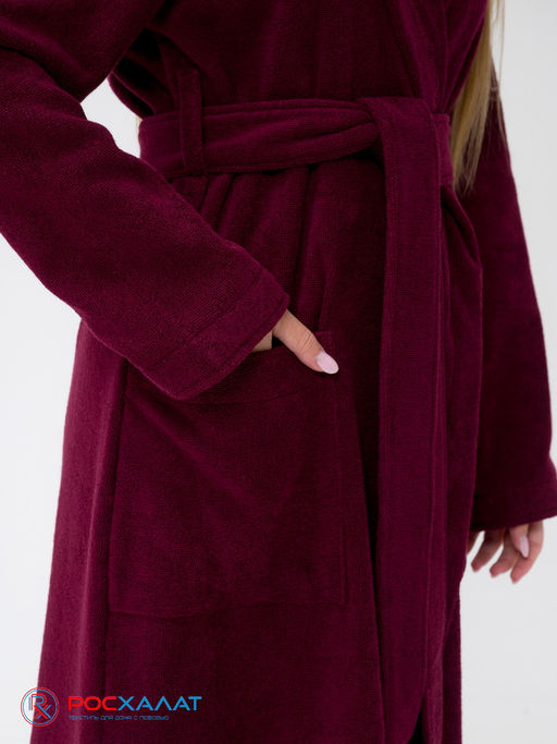 Женский халат с капюшоном темно-бордовый МЗ-06 (122) - Росхалат фото 6