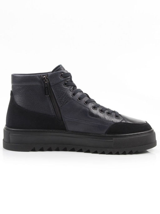 05-B203B-1M-C DK.BLUE Ботинки зимние мужские (натуральная кожа, натуральный мех)