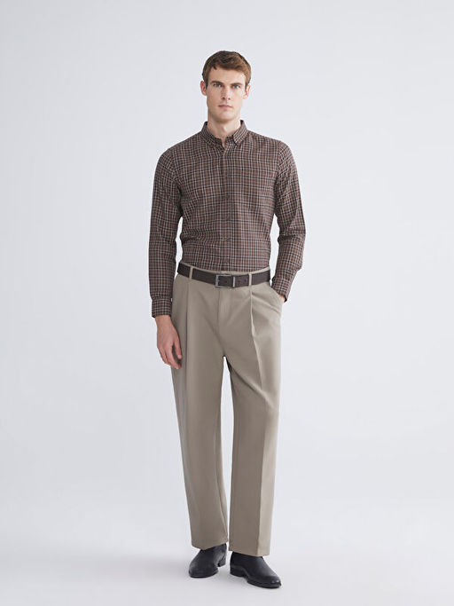 Regular Fit Uzun Kollu Ekose Gabardin Erkek G?mlek