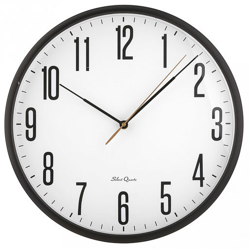 Часы настенные "Маэстро" д37,5см, h5,5см, мягкий ход, циферблат белый; цифры арабские, черный; корпус пластик, черный; в коробке (Китай)