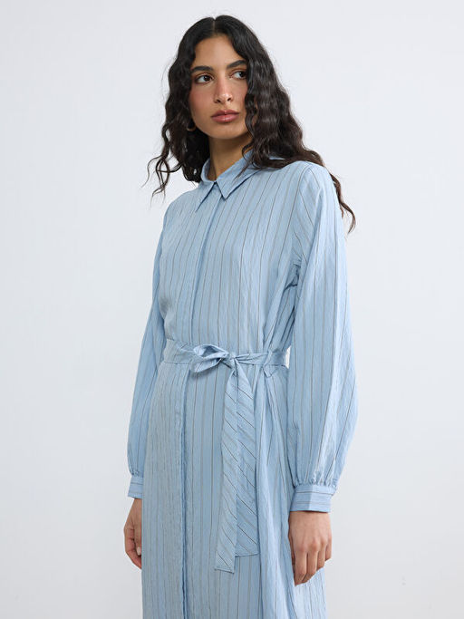 ?izgili Ku?akl? Poplin G?mlek Elbise