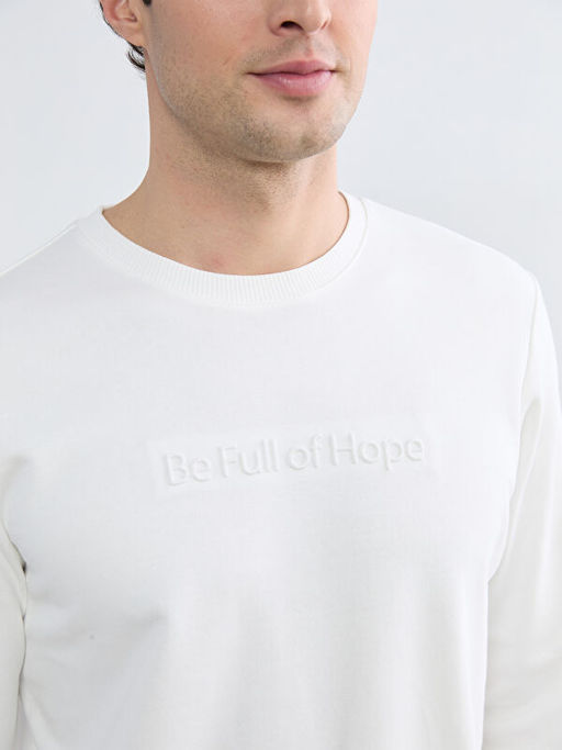 Bisiklet Yaka Bask?l? Erkek Sweatshirt