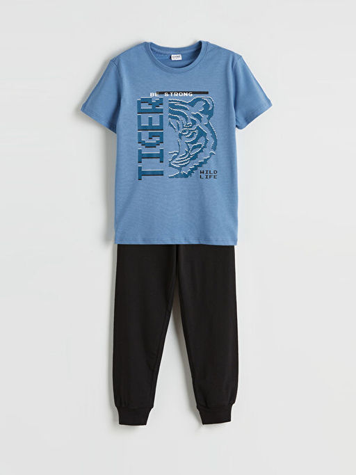 Bisiklet Yaka Bask?l? Erkek ?ocuk Pijama Tak?m