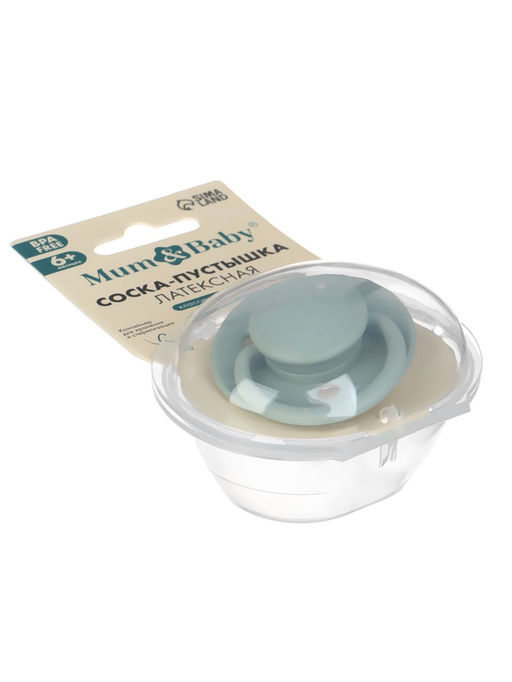 Соска-пустышка, от 6 мес., латекс, классическая, в контейнере, серо-зелёная, M&B