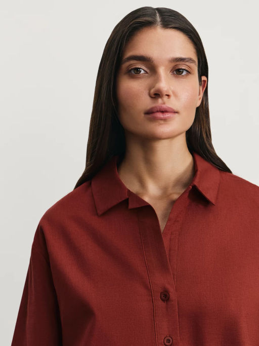 Рубашка свободного кроя из хлопка и льна / Zarina  фото 6