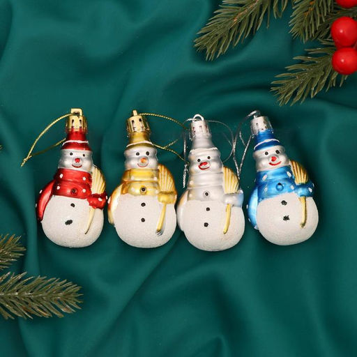 Ёлочные игрушки 4 шт. Дружные снеговички, 3.56 см, МИКС