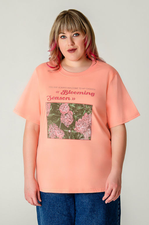 Арт. 3-1153 Футболка женская 50-58 (5 шт) Цвет:лососевый - Калинка фото 4