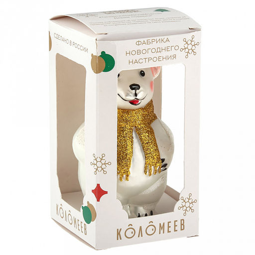 Елочная игрушка фигурка стеклянная Мишутка в шарфе h9см, золотой, ручная художественная роспись, подарочная упаковка (Россия) - Домашняя мода фото 6