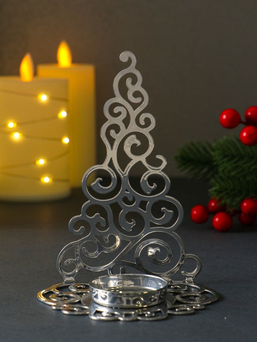 Подсвечник на 1 свечу Ёлка новогодняя нарядная, металл под хром, 10?7.5?13.5 см