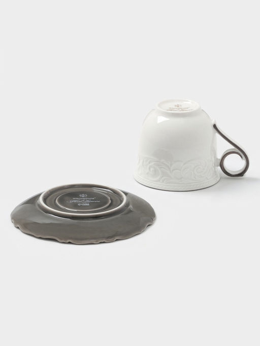 Чайная пара WY Floral Laceware, 2 предмета: чашка 300 мл, блюдце d=15 см, фарфор, белая, серая