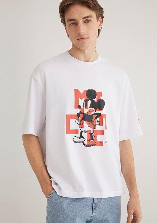 Mickey Mouse Bask?l? Beyaz Tisort