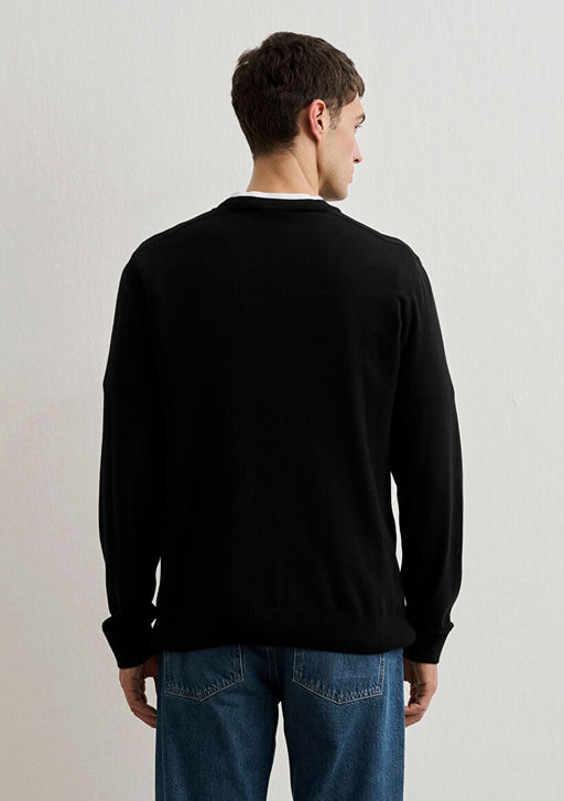 Bisiklet Yaka Siyah Kazak - Mavi фото 6