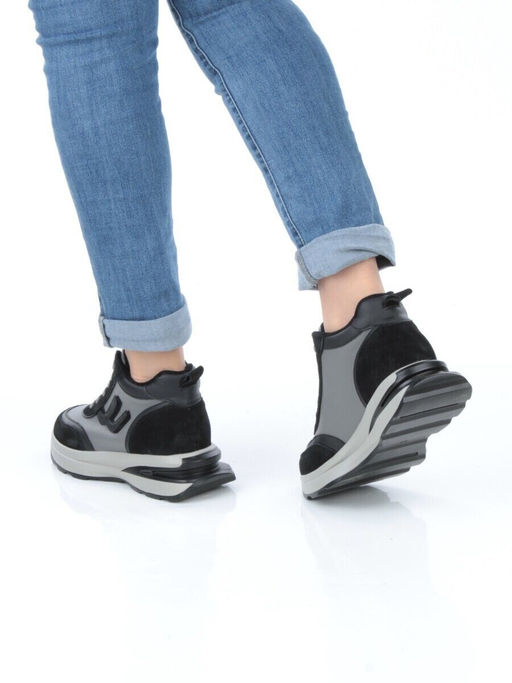 05-804-1B BLACK GRAY Кроссовки женские демисезонные (натуральная кожа , натуральная замша, натуральная байка)