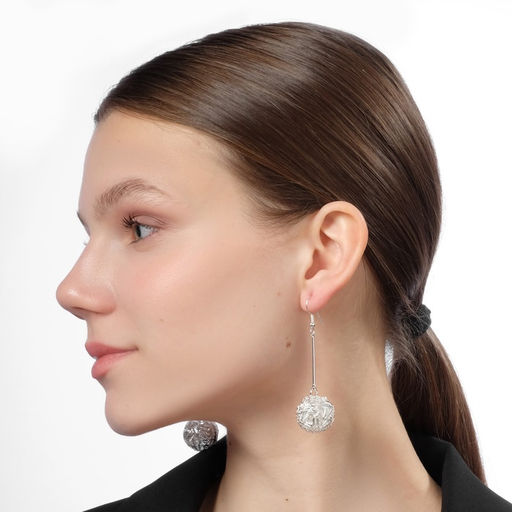 Серьги висячие Шарик переплетение, цвет светлое серебро, 6.5 см