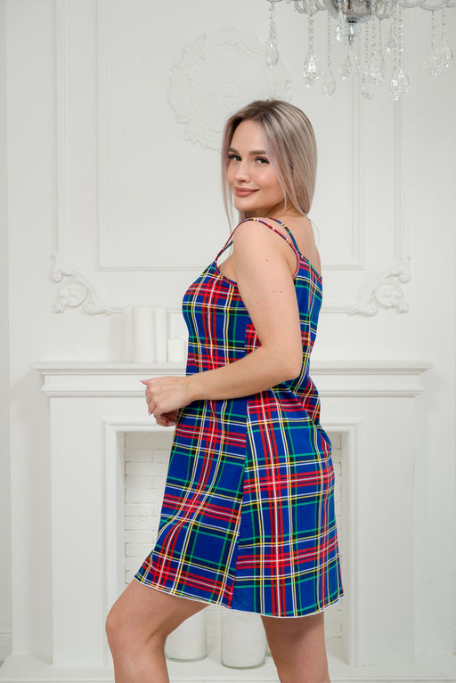 Ночная сорочка из кулирки Оливия синяя клетка - Амадэль фото 6