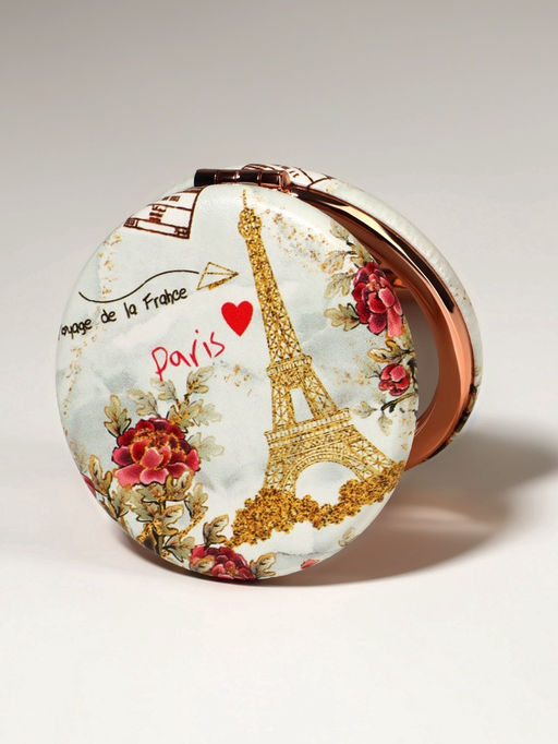 Зеркало складное «Париж», d=7.5 см, с увеличением х2, искусственная кожа, цвет золотистый