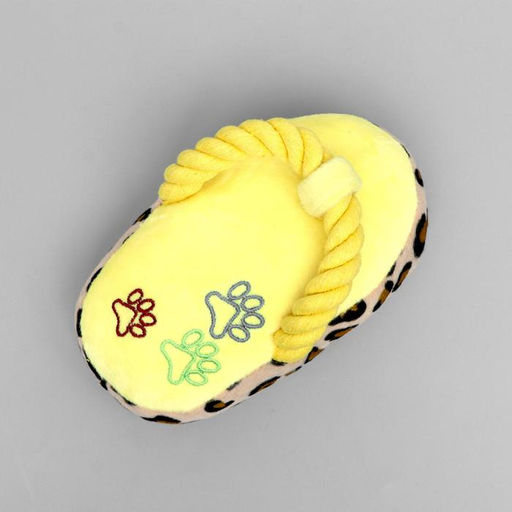 Игрушка мягкая для собак Тапок с канатом, с пищалкой, 15 см, жёлтая - Пижон фото 3