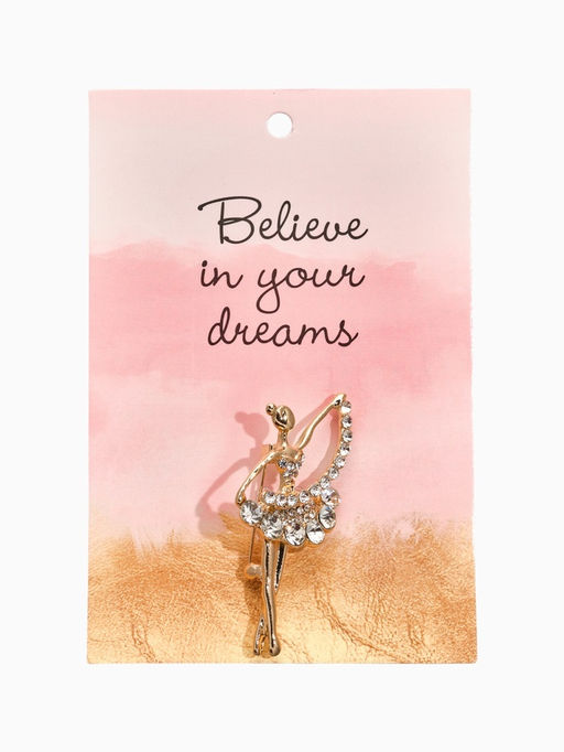 Брошь Балерина с лентой, цвет белый в золоте