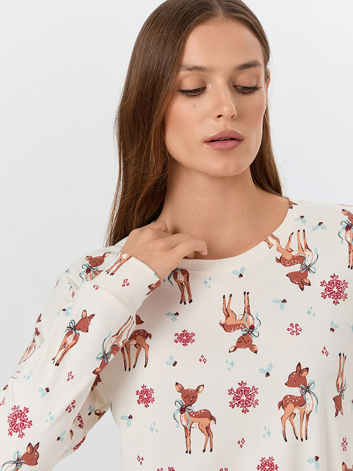 Комплект женский домашний бежевый с принтом оленей - Mark formelle фото 4