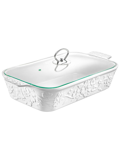 Блюдо для запекания и сервировки 2,5 л 36,5*19,5*13,5 см "Цветущая сакура" + стеклянная крышка