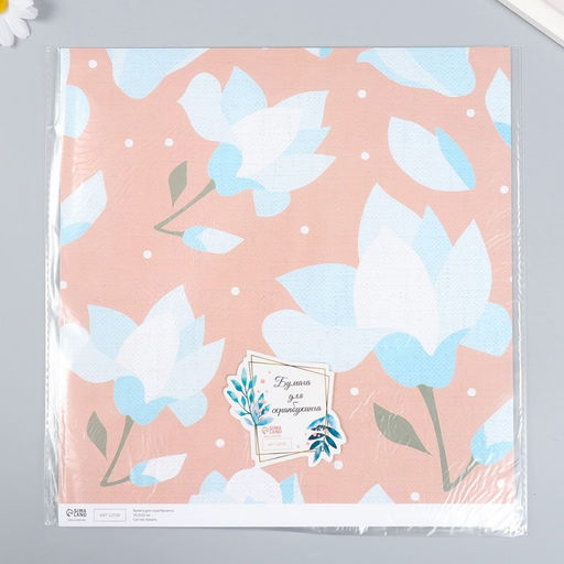 Цена за 5 шт. Бумага для скрапбукинга «Нежно-голубые цветы», плотность 180 г, 30.5×32 см