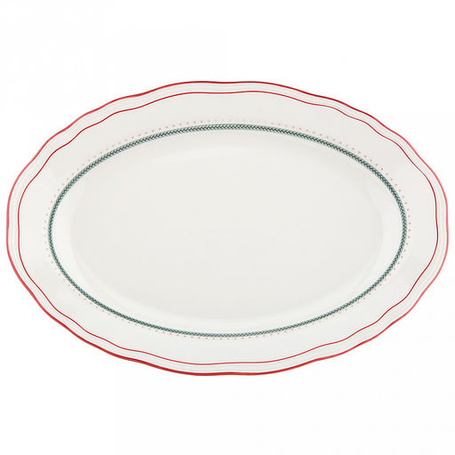 "Карельская брусника" Блюдо фарфоровое 310х210х30мм, 650мл, овальное, с деколью, отводка, волнистый край, белый (Китай)