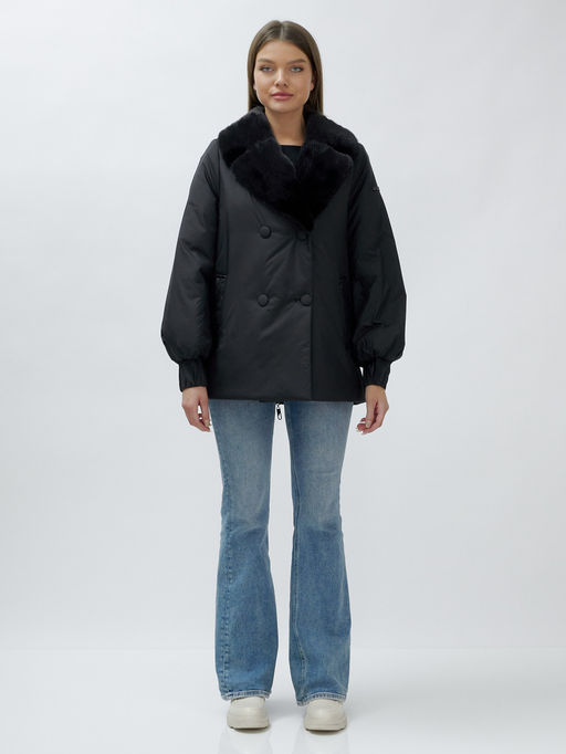Полупальто зимнее женское с норкой люкс класса черного цвета 8632Ch - Mtforce фото 2