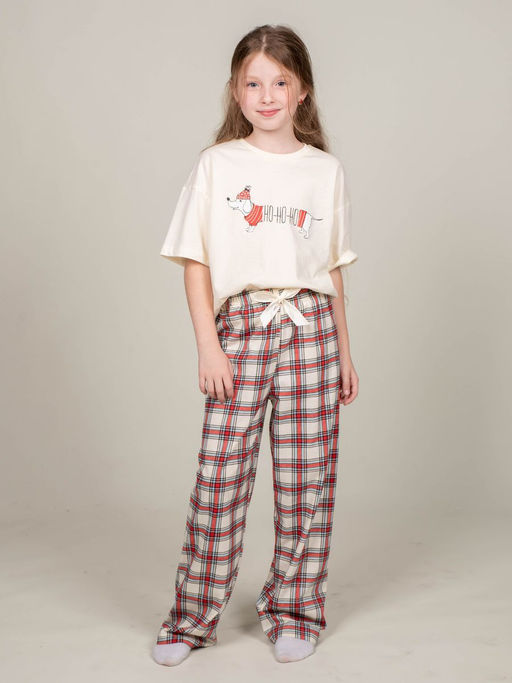 Брюки пижамные детские 1111 молочная клетка 390 Be Friends  фото 6