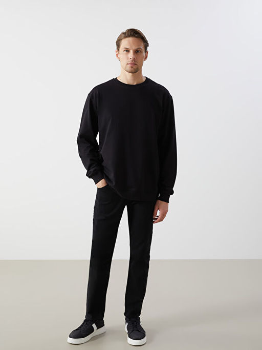 Bisiklet Yaka Uzun Kollu Basic Erkek Sweatshirt