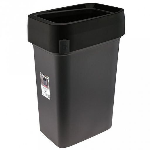 Ведро для мусора с воронкообразной крышкой пластмассовое SMART BIN PRO 50л, с креплением для мусорных пакетов, черный Econova (Россия)
