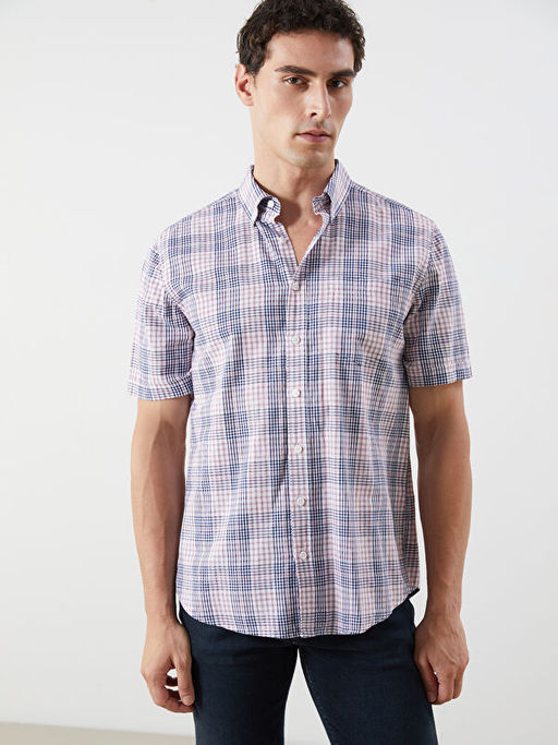 Regular Fit K?sa Kollu Ekose Poplin Erkek G?mlek