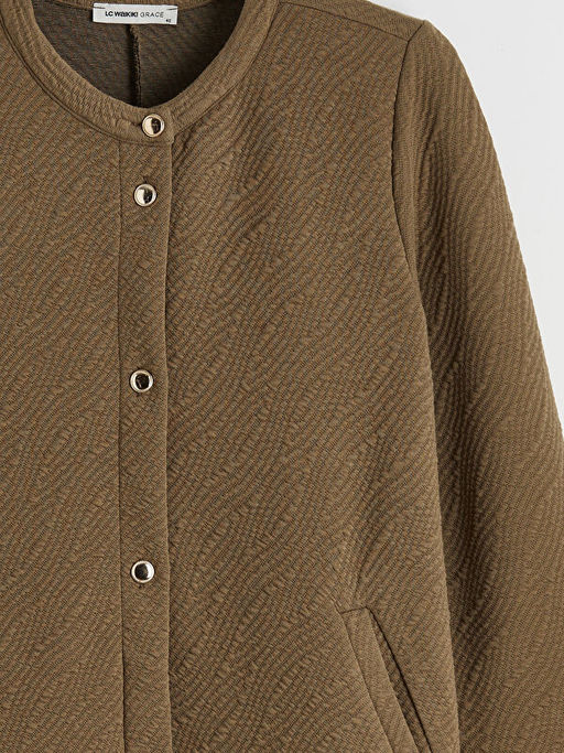 Bisiklet Yaka Kendinden Desenli Elbise