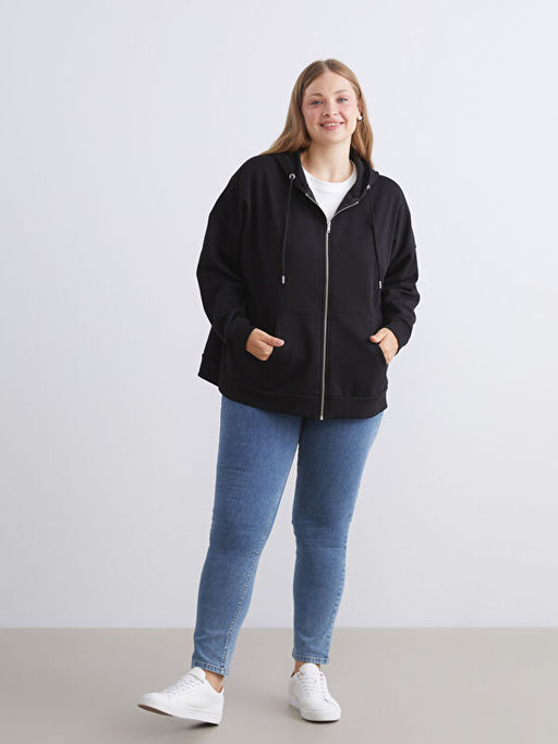 Oversize Kad?n Kal?n Fermuarl? Sweatshirt