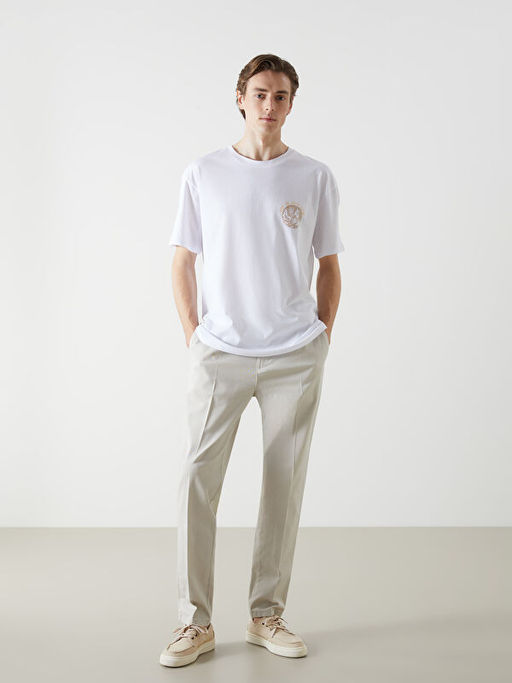 Bisiklet Yaka K?sa Kollu Bask?l? Penye Erkek Ti??rt